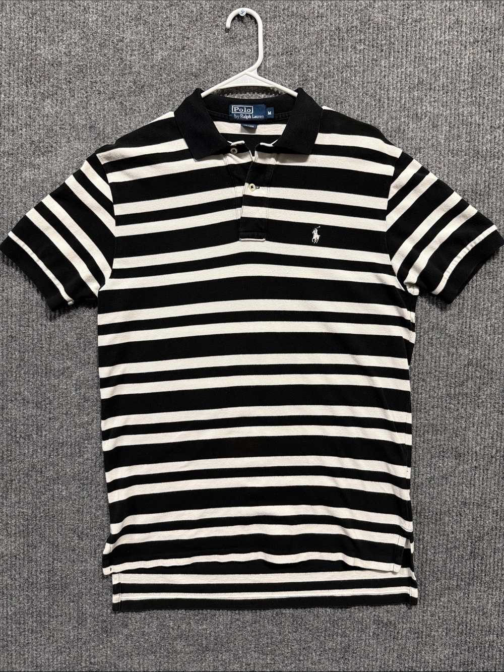 Polo by Ralph Lauren Black & White Striped Polo with White Pony Medium